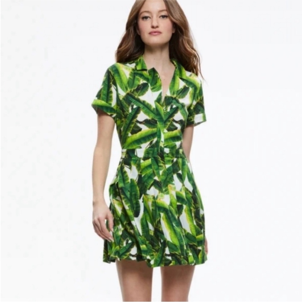 Alice + Olivia Green Leaf Print Mini Dress